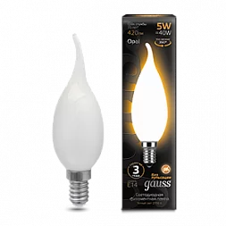 Лампа Gauss Filament Свеча на ветру 5W 420lm 2700К Е14 milky LED 1/10/50