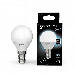 Лампа Gauss Шар 9.5W 950lm 4100K E14 LED 1/10/100