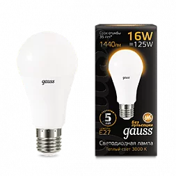 Лампа Gauss A60 16W 1440lm 3000K E27 LED 1/10/50