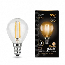 Лампа Gauss Filament Шар 9W 680lm 2700К Е14 LED 1/10/50