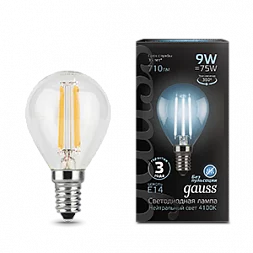 Лампа Gauss Filament Шар 9W 710lm 4100К Е14 LED 1/10/50