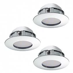 95822 Комплект светодиодных встраиваемых светильников PINEDA, 3х6W(LED), Ø78, IP44, пластик, хром EGLO