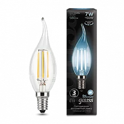 Лампа Gauss Filament Свеча на ветру 7W 580lm 4100К Е14 LED 1/10/50